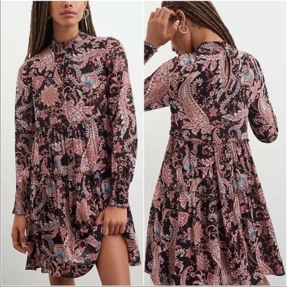 Anthropologie Dresses & Skirts - NWT Anthropologie Black & Red Paisley Cady Tier Dress With Smock Wrist Sleeves